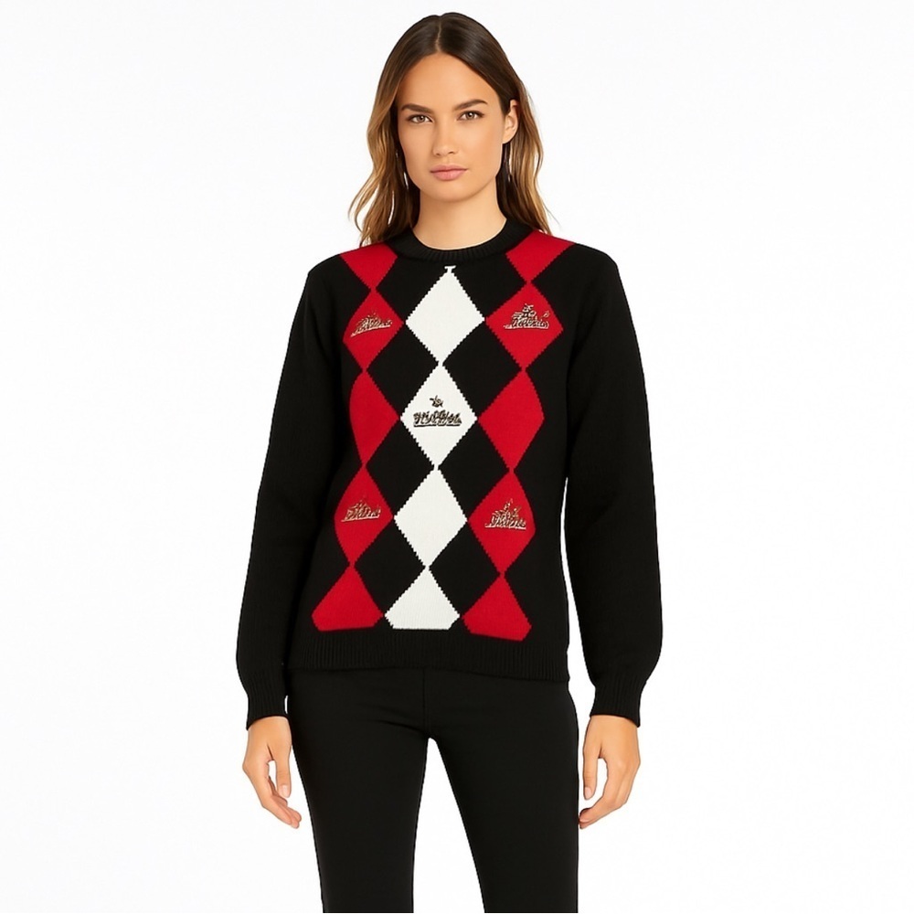 Francesca By Sottini Ugly Christmas Sweater Black, Red & White Size XL